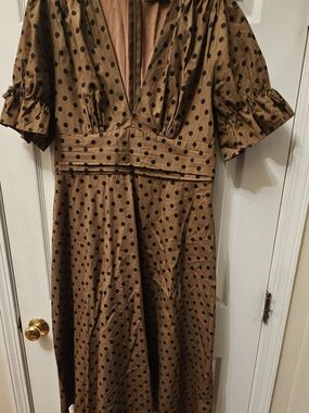 Petal & Pup Brown Polka Dot V-Neck Midi Dress